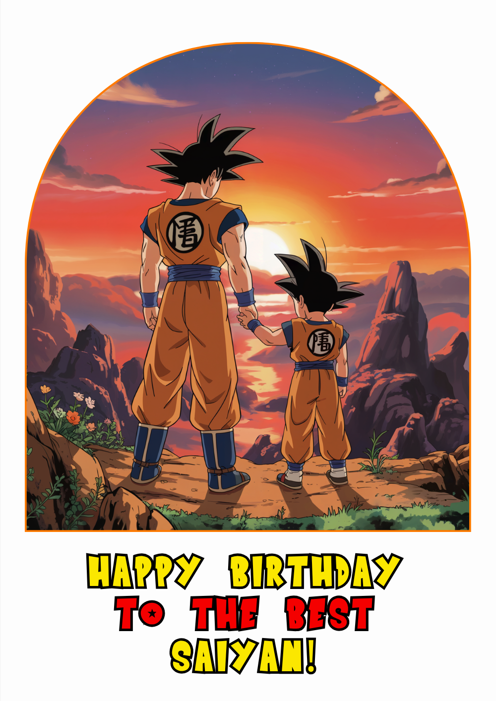 Goku & Gohan Best Saiyan Birthday Card — Sunset