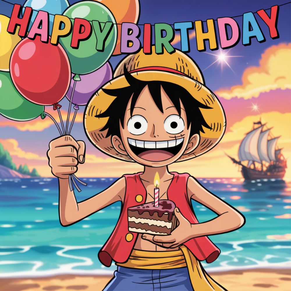 Luffy Beach Party Birthday Card