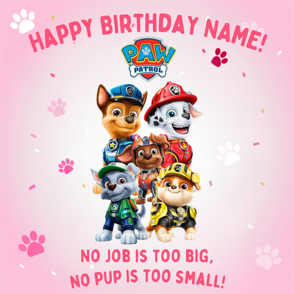 Paw Patrol Pink Birthday Card