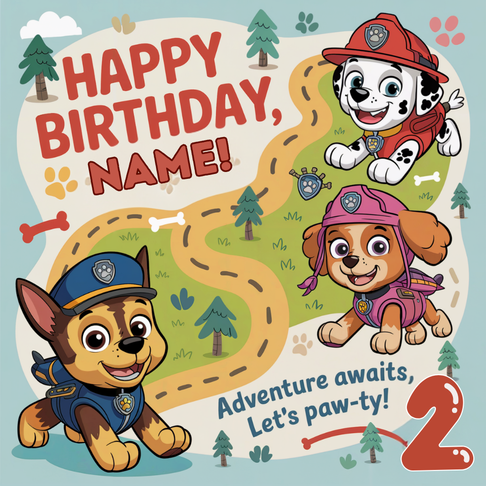 Paw Patrol Adventure Map Birthday Card