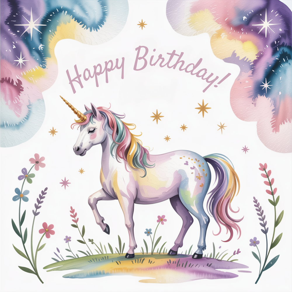 Watercolour Unicorn Birthday Card