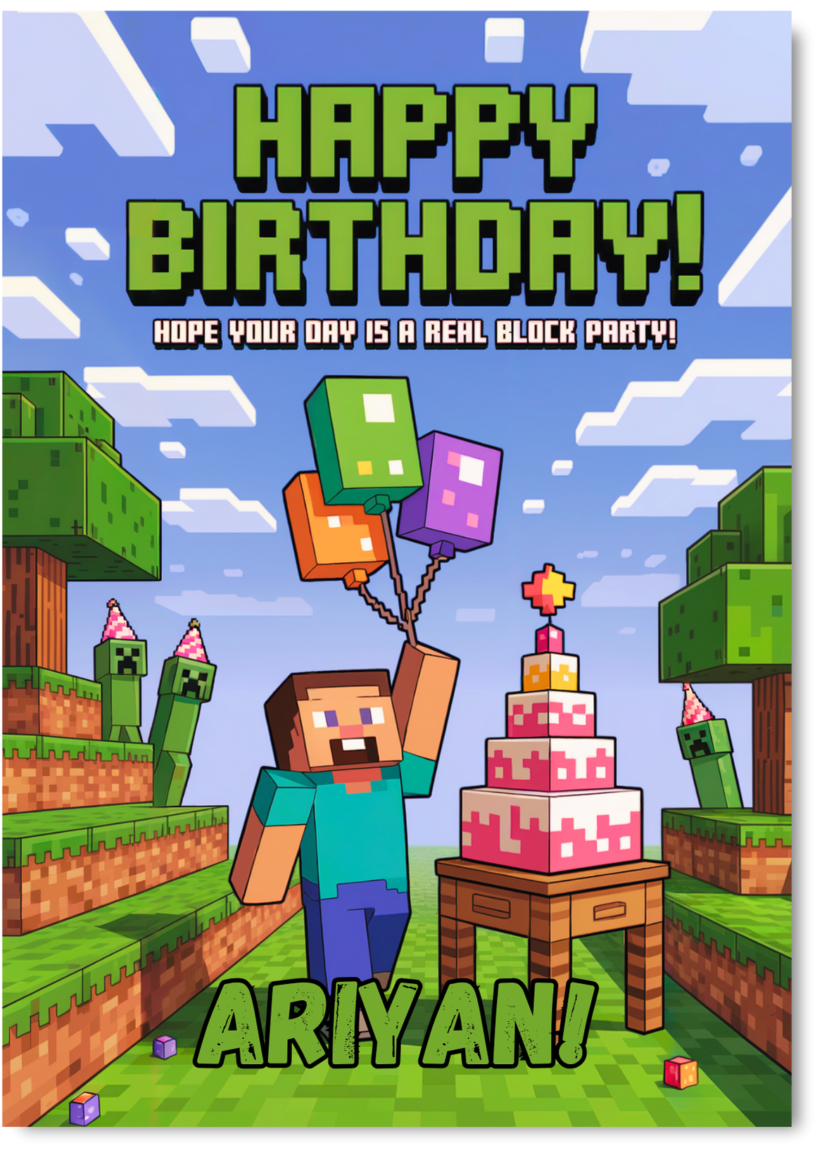 Personalised Minecraft Birthday Card