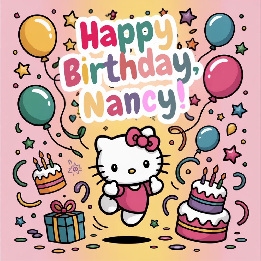 Personalised Hello Kitty Balloon Birthday Card