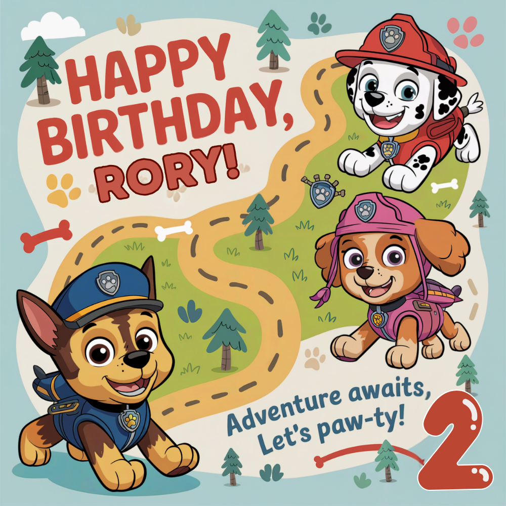 Personalised Paw Patrol Adventure Map Birthday Card