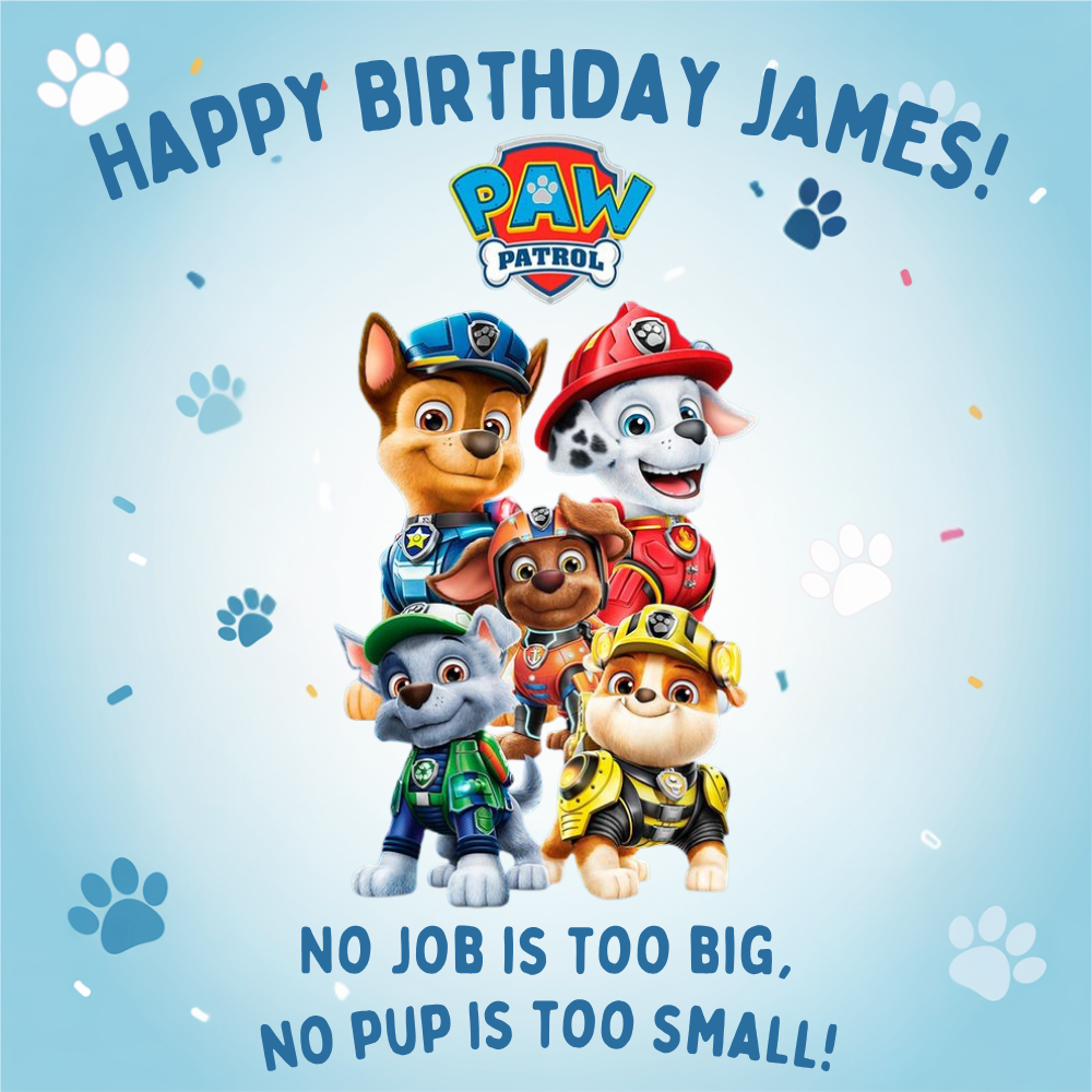 Personalised Paw Patrol Birthday Card - Blue