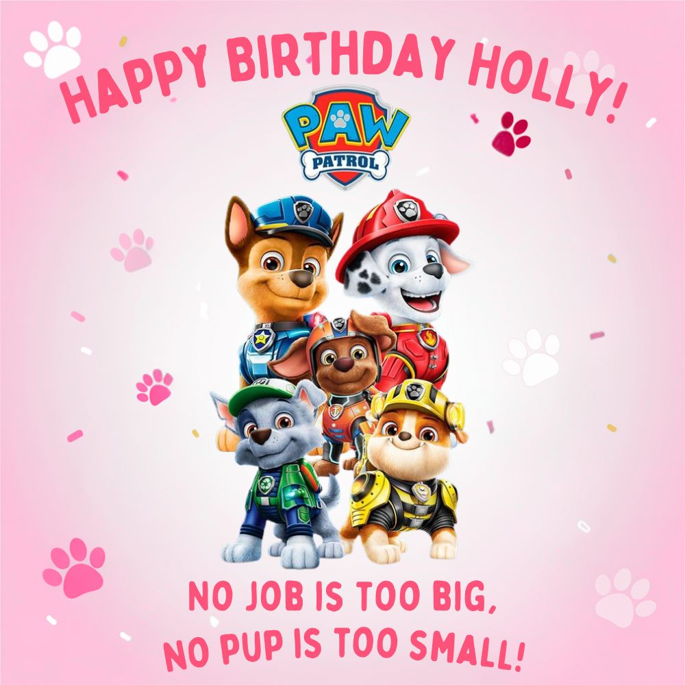 Personalised Paw Patrol Birthday Card - Pink