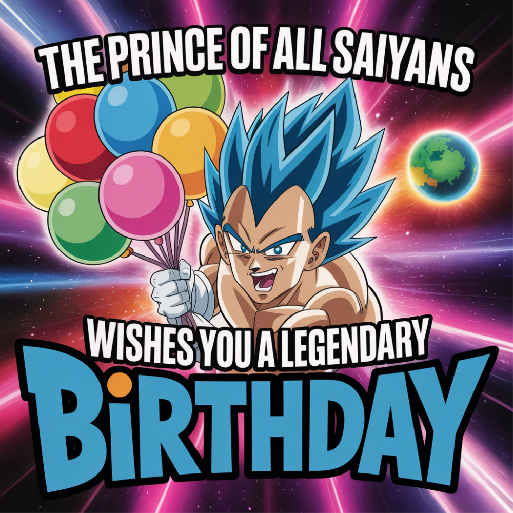 Personalised Vegeta Prince of All Saiyans Birthday Card