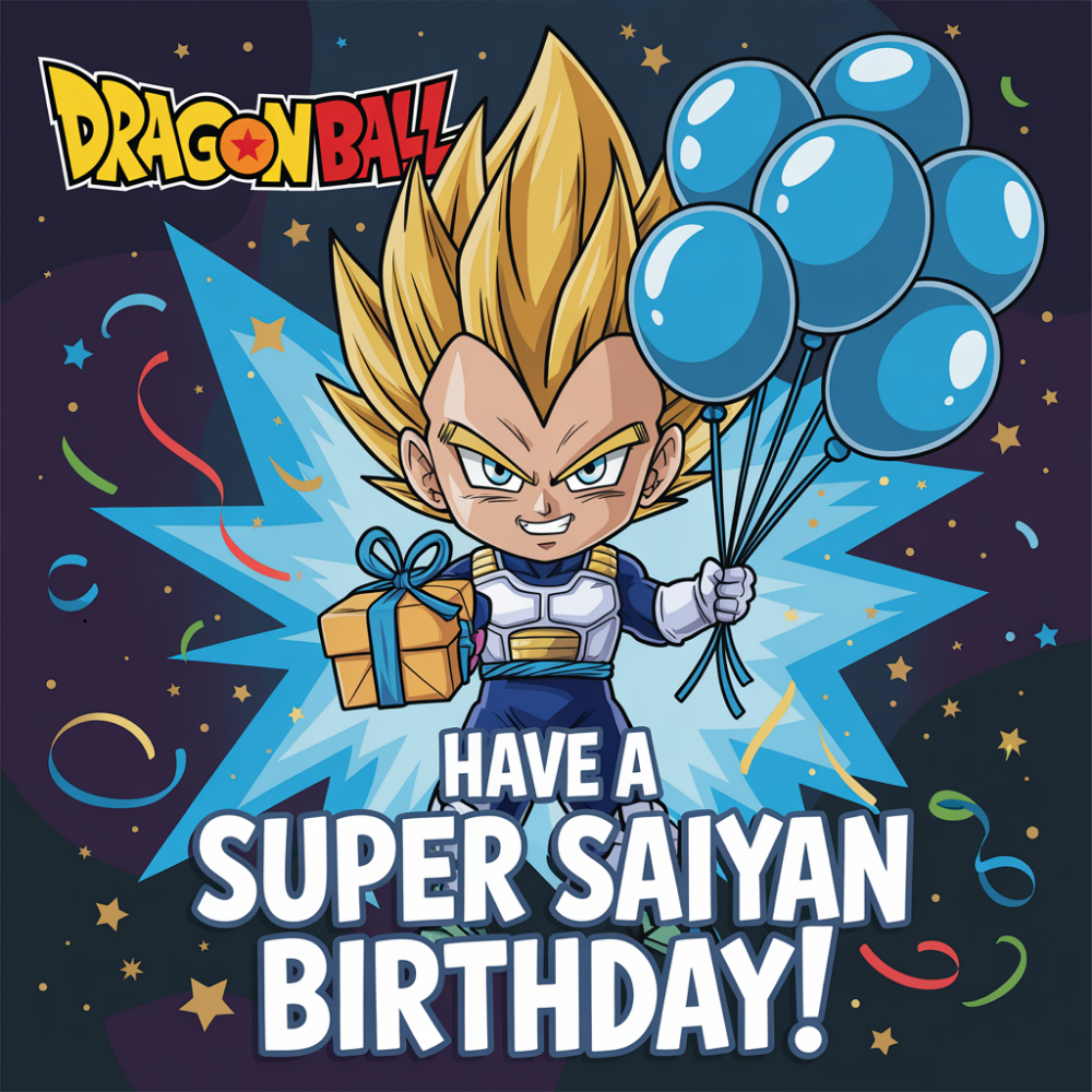 Personalised Vegeta Super Saiyan Birthday Card